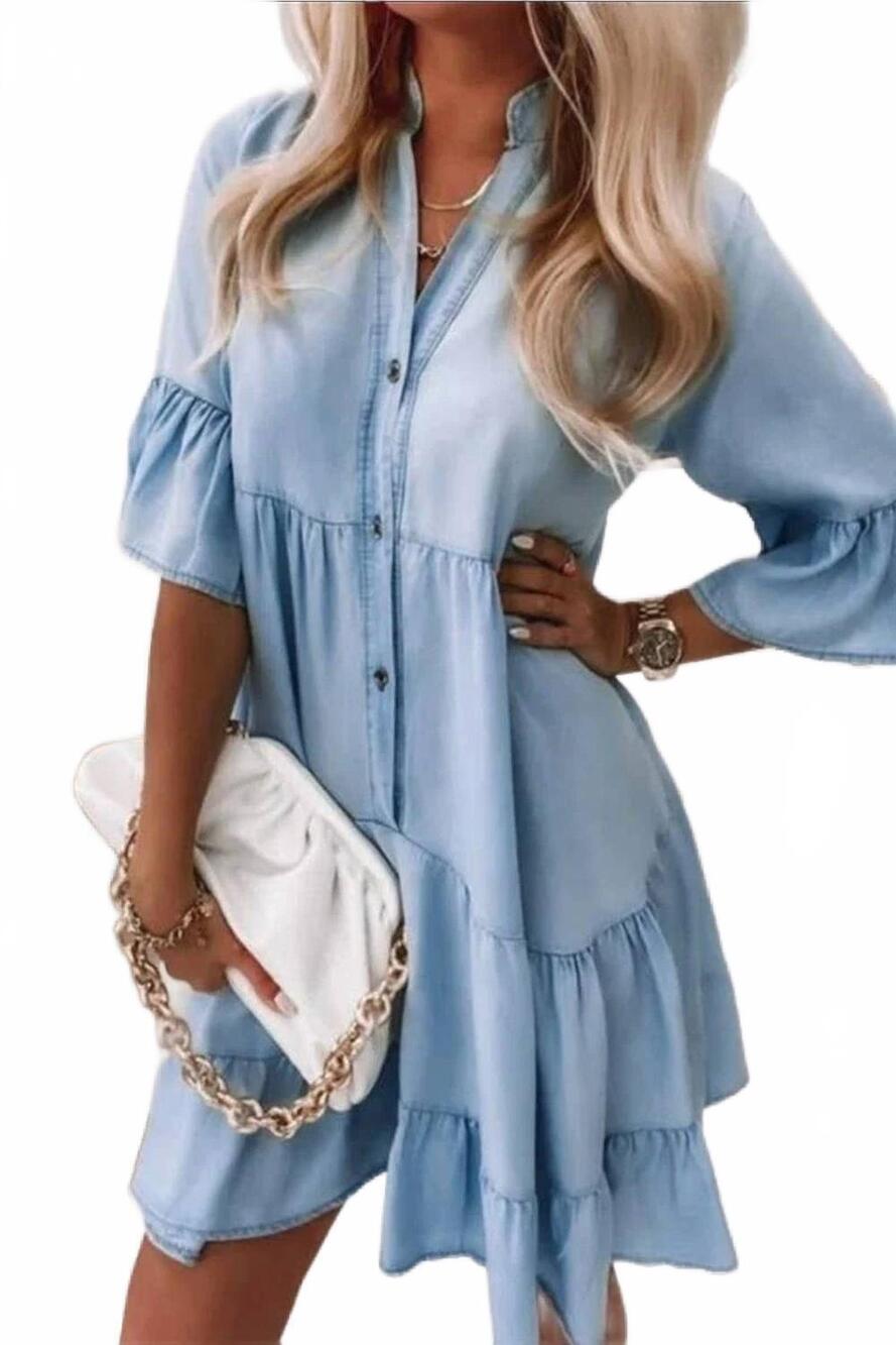 NEW NINEXIS washed denim dress in blue